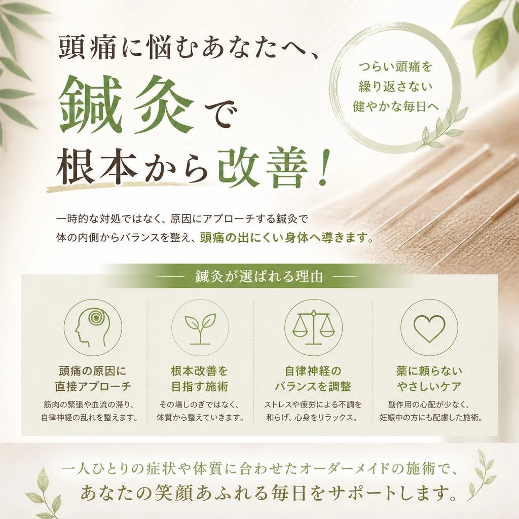 頭痛に悩むあなたへ、鍼灸で根本から改善！