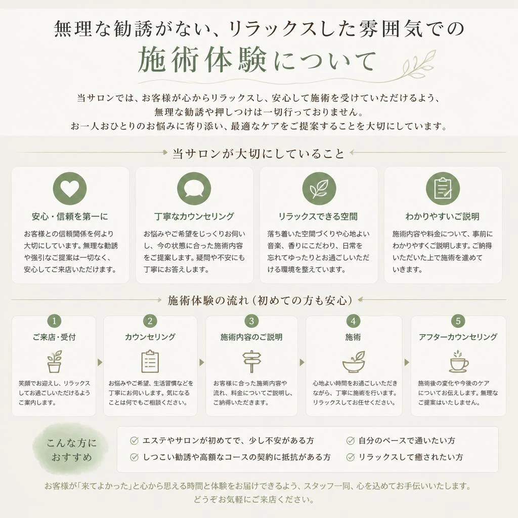 押し売りなしの安心施術