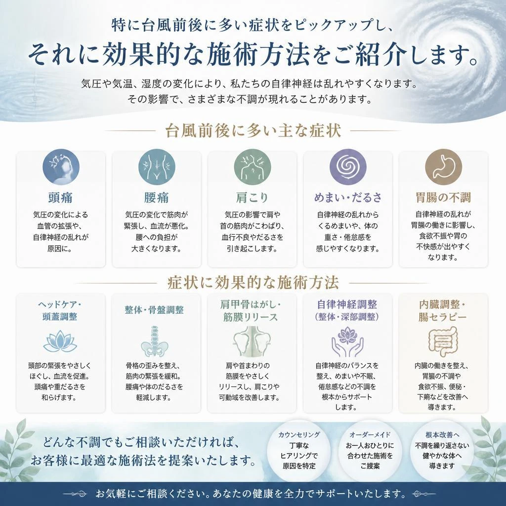 台風による症状にお悩みの方へ