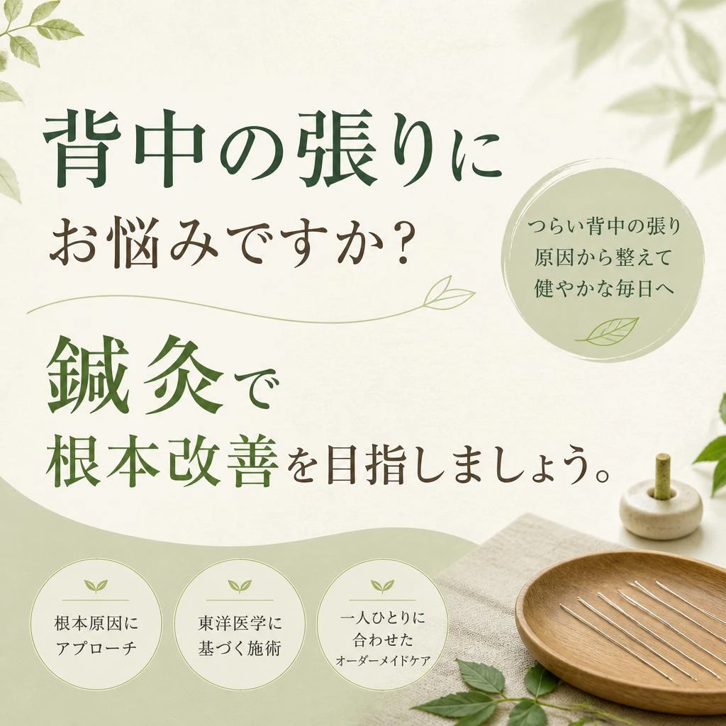 背中の張りにお悩みですか？鍼灸で根本改善を目指しましょう。